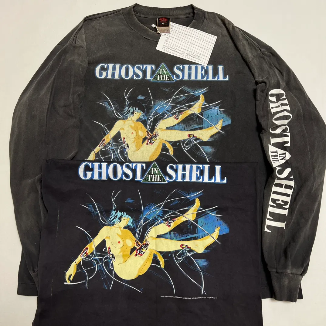 Printing proofing SAINT Mxxxxxx × GHOST IN THE SHELL Ghost in the Shell GS_LS TEE/GITS/BLK Big IP Ghost in the Shell joint model Sleeping Motoko Kusanagi Retro distressed long sleeves with holes Washed black S-XL